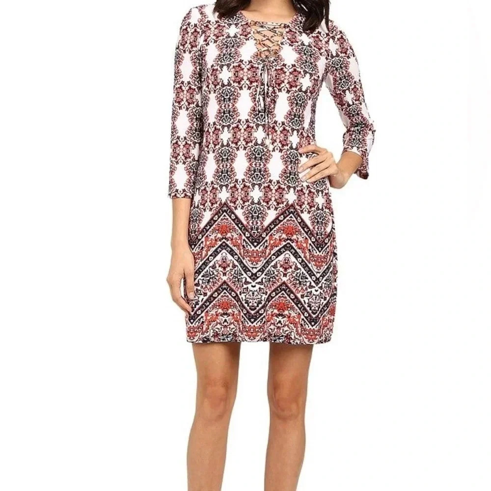 Jessica Simpson Geo Print Shift Dress SZ 10